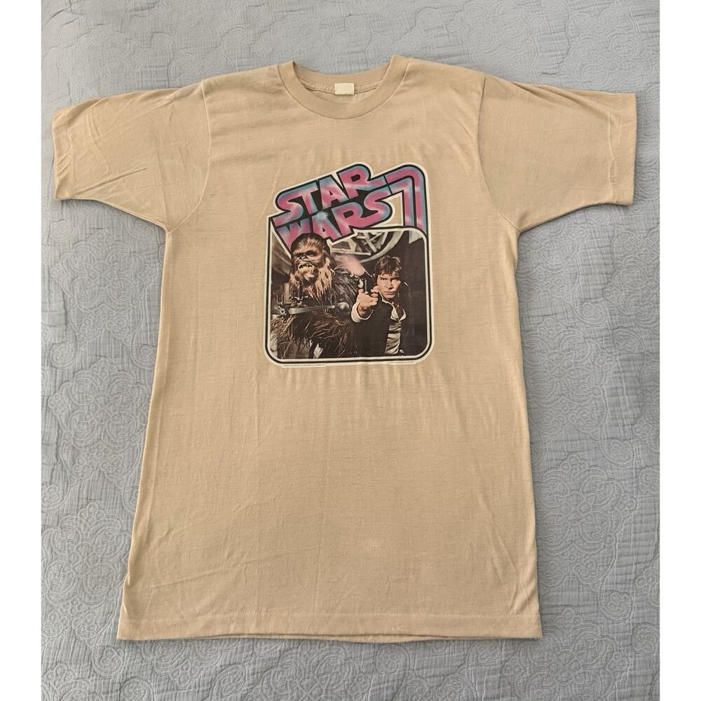 Vintage 70s Star Wars Iron On Hans Solo‎ Chewbacca T-Shirt FOTL Mens Sz Medium